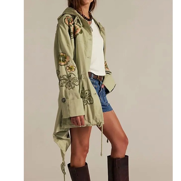 Free People We the Free Davy Jones Embroidered Beaded Parka in Sea of Sage - Picture 3 of 11